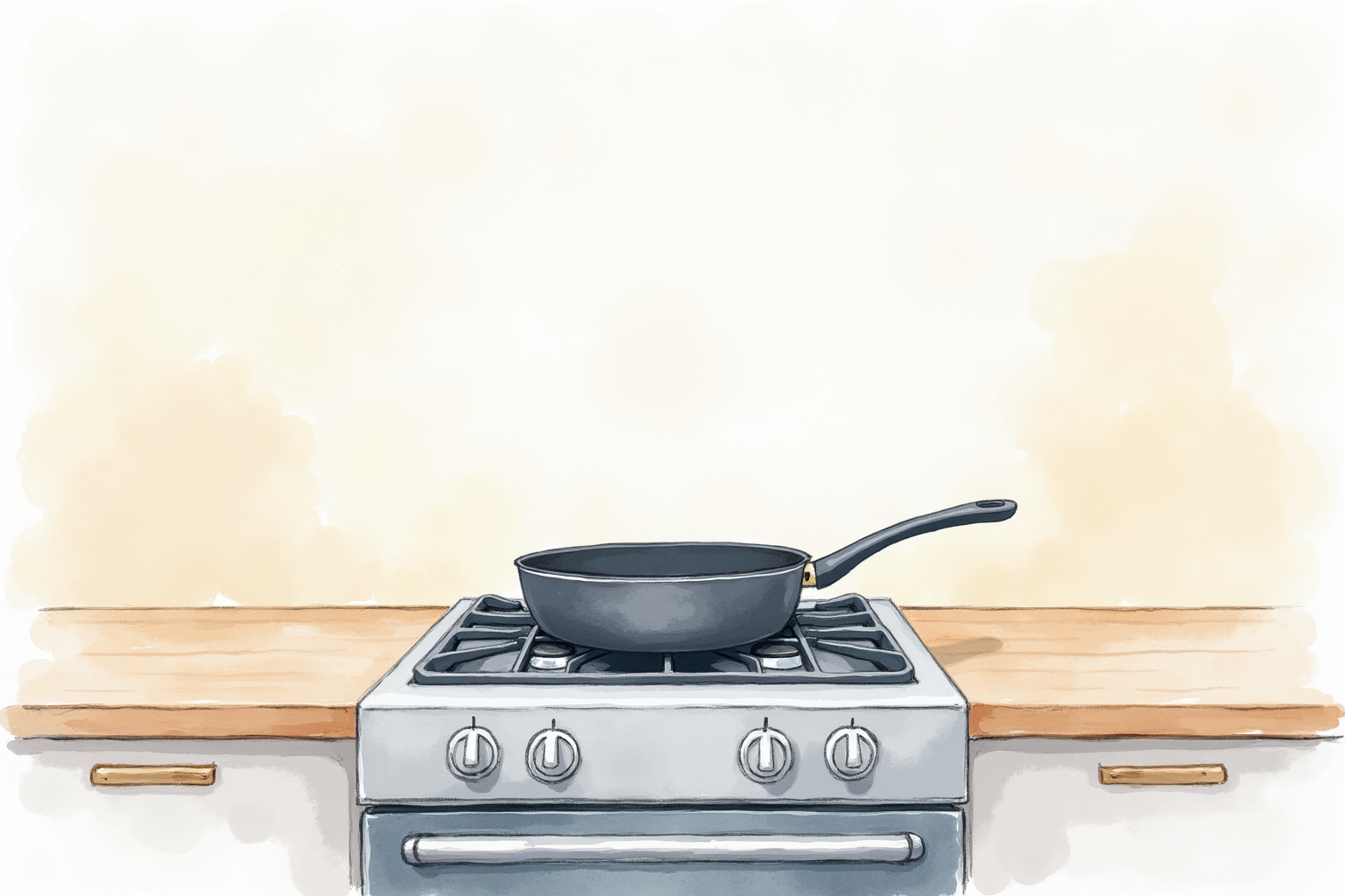 Clean stove with a single new nonstick pan ready for cooking
