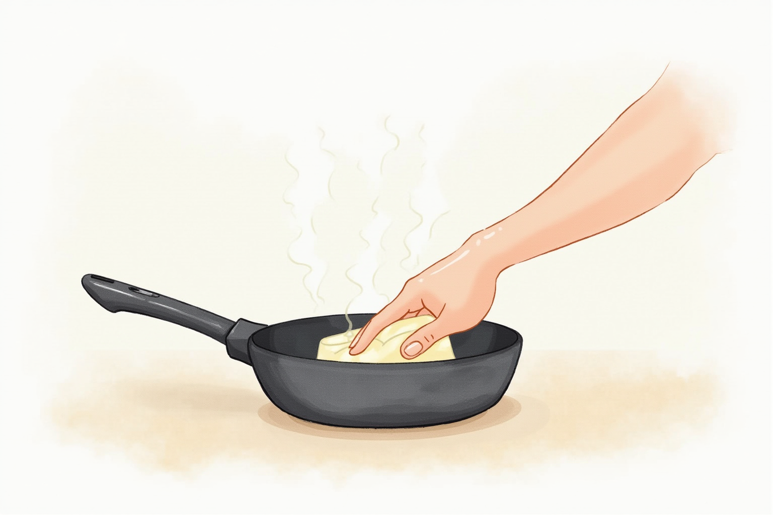 Hand washing a nonstick pan gently with a soft sponge