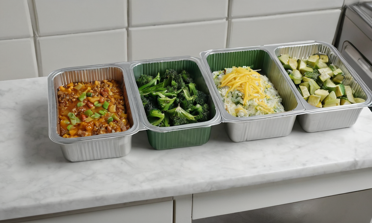 Several fully cooked takeout dishes kept separate on a clean counter at handoff